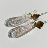 Ultra Long Glass Crystal Cluster Earrings - Opal Iridescence