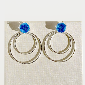 Versatile 4 Carat Gemstone Blue Topaz Studs with Argentium Silver Hoop Earring Jackets - Dark Blue 