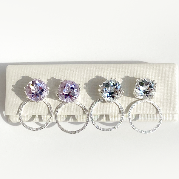 Versatile 4 Carat Gemstone Stud Earrings with Argentium Silver Classic Hoop Earring Jackets - Amethyst and White Topaz  | Jewelry Made in California