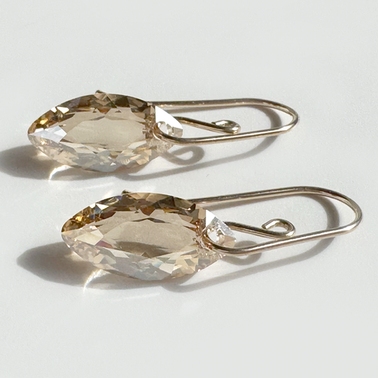 Marquise Cut Crystal Earrings - Golden
