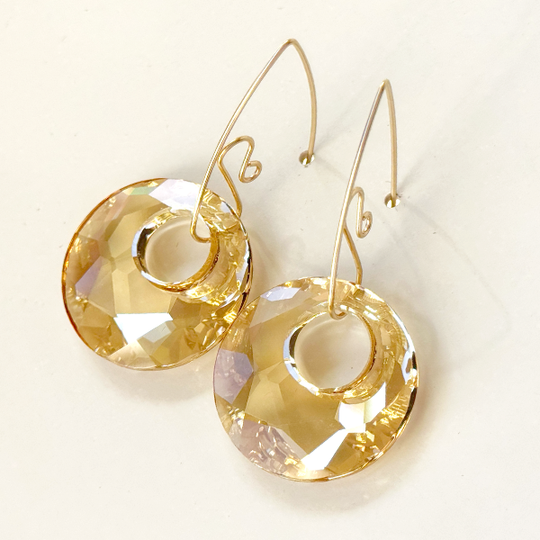 Golden Crystal Earrings Spiral Design in 14k Gold Filled | MONOLISA Jewelry by Artist Lisa Ramos