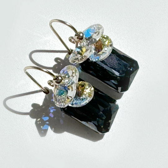 Short Drop Emerald Cut Crystal Custer Earrings - color gray