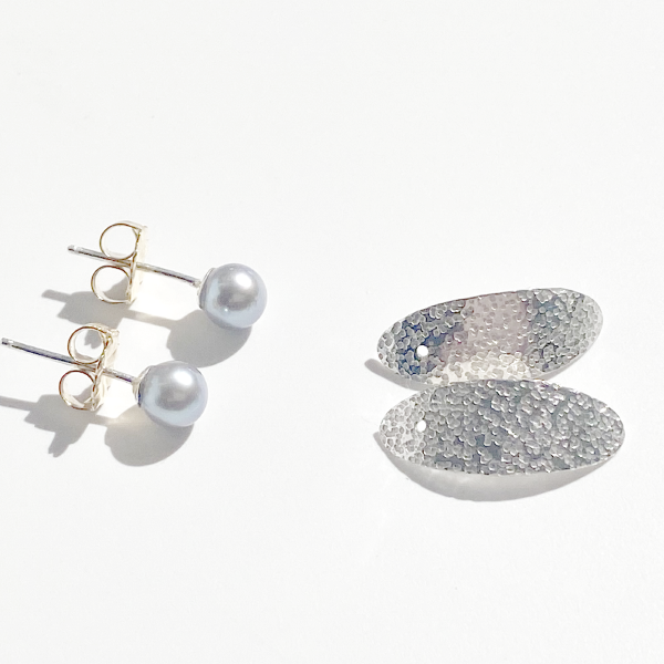 Argentium Silver Earring Set - Earring Jackets with Pearl Studs