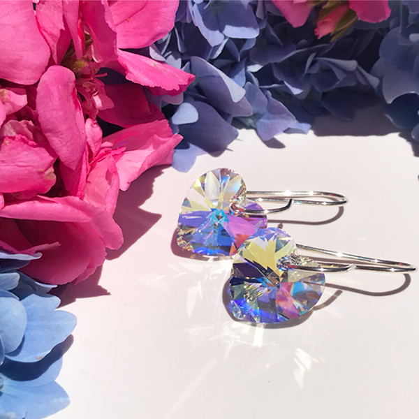 Crystal Heart Earrings - Iridescent