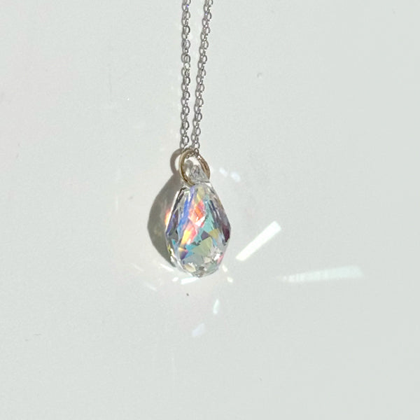 14 Karat Gold Helix Crystal Pendant with Silver Chain