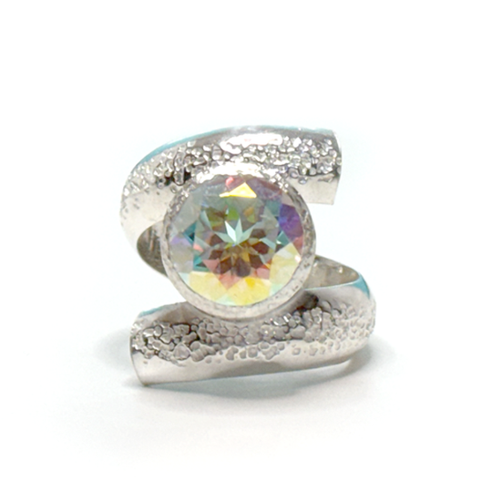 Argentium® Silver 3.5 Carat Iridescent Topaz Textured Spiral Ring | Handmade by California Jewelry Artist Lisa Ramos
