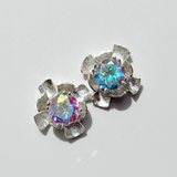 Versatile 4 Carat Gemstone Topaz Studs with Argentium Silver Flower Earring Jackets - Iridescent Topaz