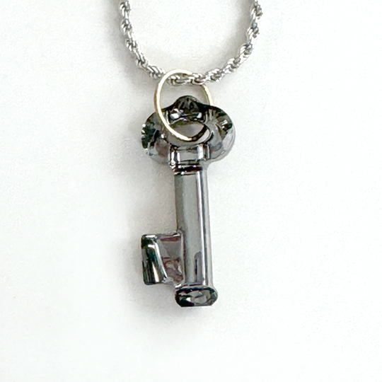 14 Karat Gold Key Crystal Pendant with Silver Chain