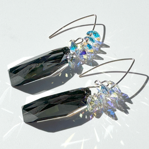 Lavish Queen Gray Iridescent Long Crystal Earrings  - Cari Style