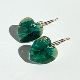 Shimmering Medium Size Crystal Heart Earrings -emerald