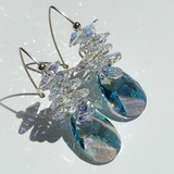 Large Shimmering Pear Crystal Cluster Earrings - Color Aquamarine