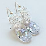 Large Shimmering Pear Crystal Cluster Earrings - Color Blue Iridescence