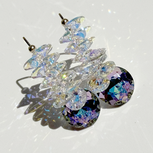 Ultra Large Iridescent Crystal Cluster Earrings