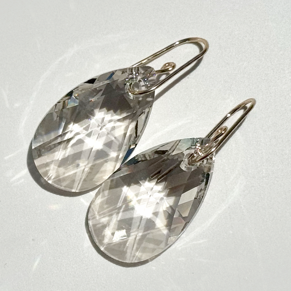 Large Classic Iridescent Pear Crystal Earrings - Gold Silver Sparkle | 14k Gold Filled