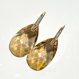 Large Classic Iridescent Pear Crystal Earrings - Golden | 14k Gold Filled