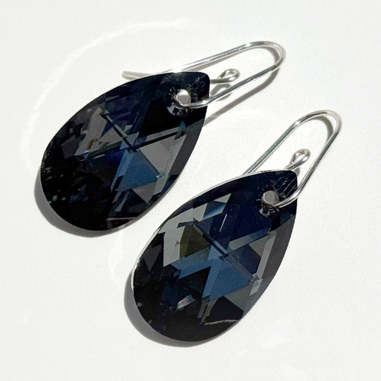 Large Classic Iridescent Pear Crystal Earrings - Gray Crystal | Argentium Silver