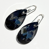 Large Classic Iridescent Pear Crystal Earrings - Gray Crystal | Argentium Silver
