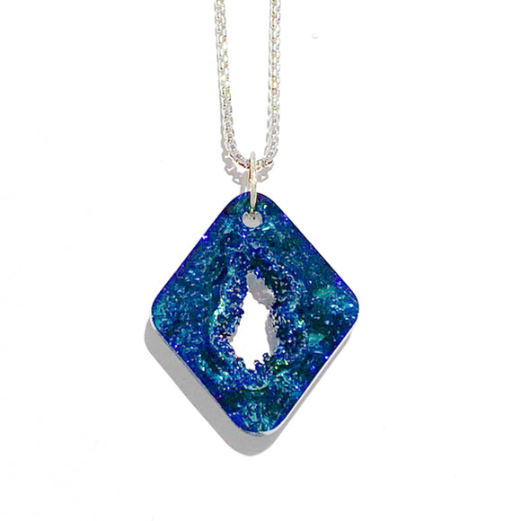 14 Karat Gold Diamond Crystal Pendant with Argentium Silver Chain