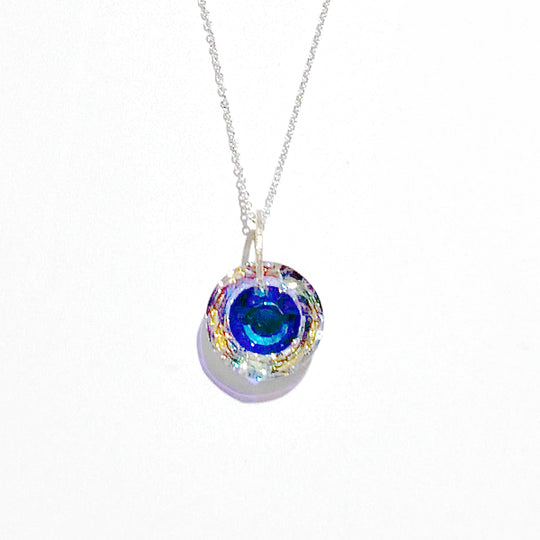 14 Karat Gold Crystal Eye Pendant with Argentium Silver Chain