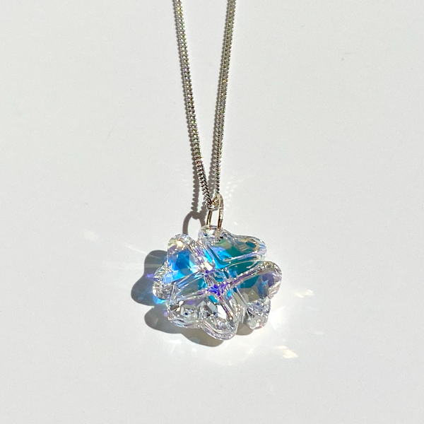 14 Karat Gold Large Clover Crystal Pendant with Argentium Silver Chain