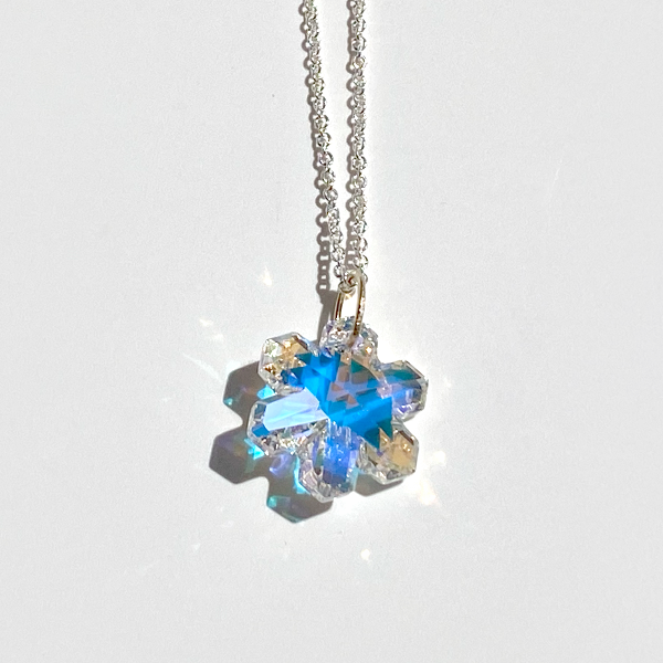 14 Karat Gold Snowflake Crystal Pendant with Argentium Silver Chain