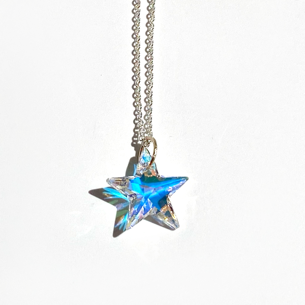 14 Karat Gold Star Crystal Pendant with Argentium Silver Chain