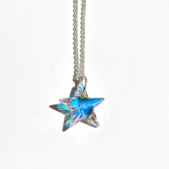 14 Karat Gold Star Crystal Pendant with Argentium Silver Chain