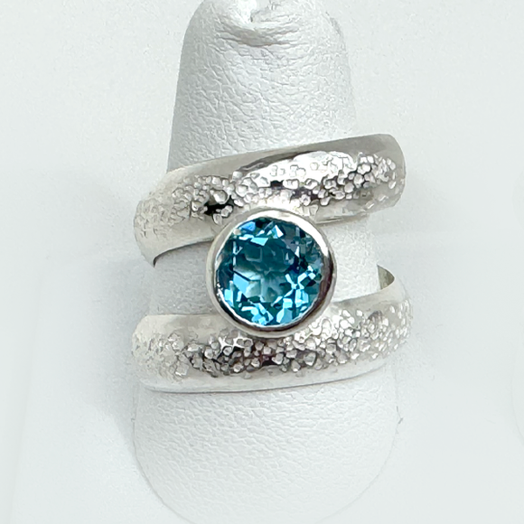 Argentium® Silver 2 Carat Blue Topaz Spiral Textured Ring