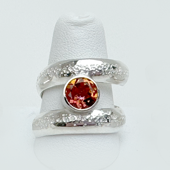 Argentium® Silver 2 Carat Orange Topaz Spiral Textured Ring