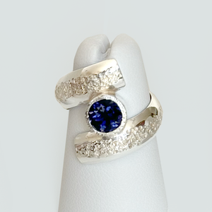 Argentium® Silver 3/4 Carat Iolite Spiral Textured Ring II