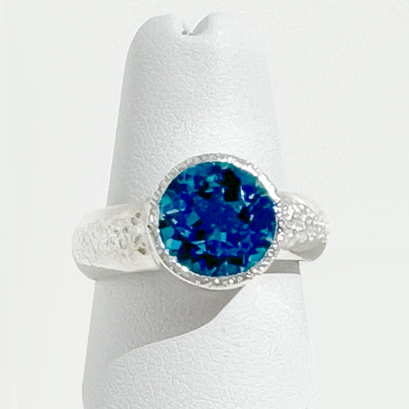Argentium® Silver 3.5 Carat Blue Topaz Textured Ring Band