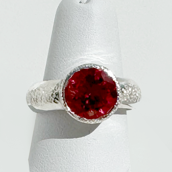 Argentium® Silver 3.5 Carat Blush Topaz Textured Ring Band | Handmade by California Jewelry Artist Lisa Ramos