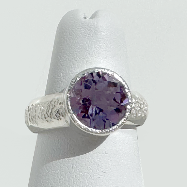 Argentium® Silver 3.5 Carat Pink Amethyst Textured Ring Band 