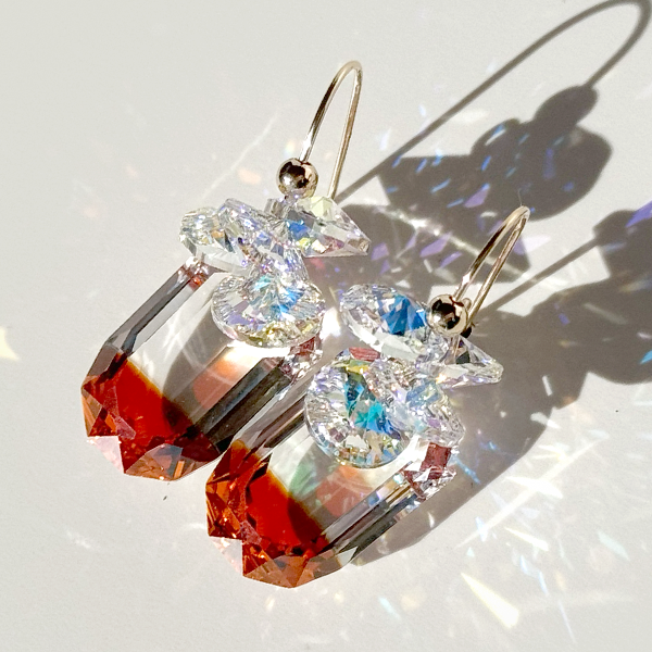 Art Deco Crystal Earrings - Orange