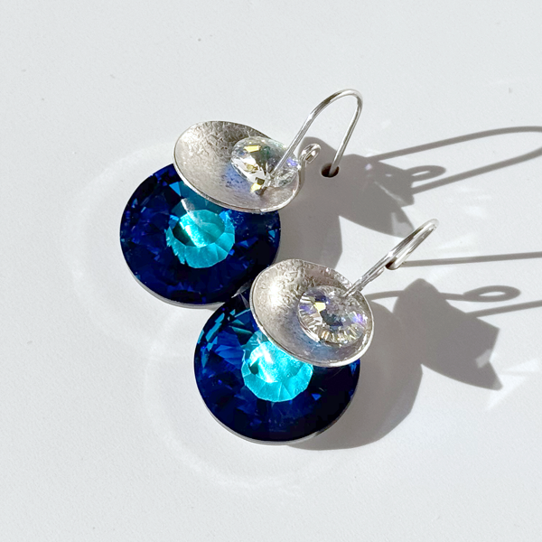Argentium® Silver Eye Catching Blue Crystal Earrings Collection 