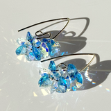 Gold Filled Mini Bent Hoop Crystal Cluster Earrings - Blue