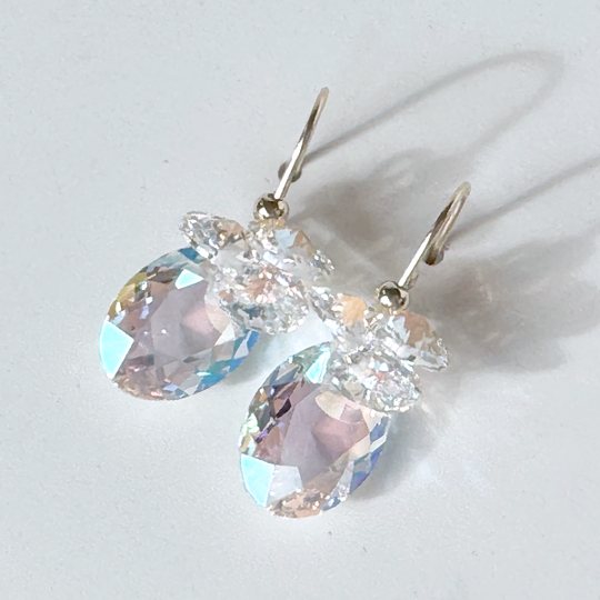 Short Drop Oval Cut Crystal Custer Earrings - Color Touches of Blue