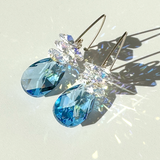 Versatile 14k Gold Filled Elegant Short Scroll Design Crystal Earrings - Blue Perfection