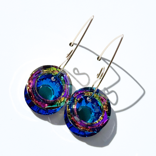 Large Blue Purple Rainbow Crystal Earring Collection - Blue