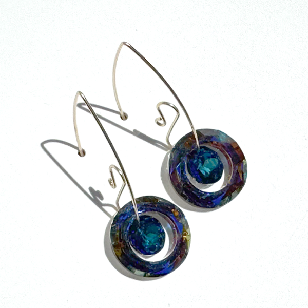 Large Circular Rainbow Iridescent Crystal Earring Collection -  Extra Blue Volcano