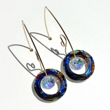 Large Circular Rainbow Iridescent Crystal Earring Collection -  Blue Volcano