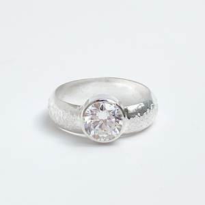 Argentium® Silver 2 Carat Simulated Diamond Textured Ring - Timeless
