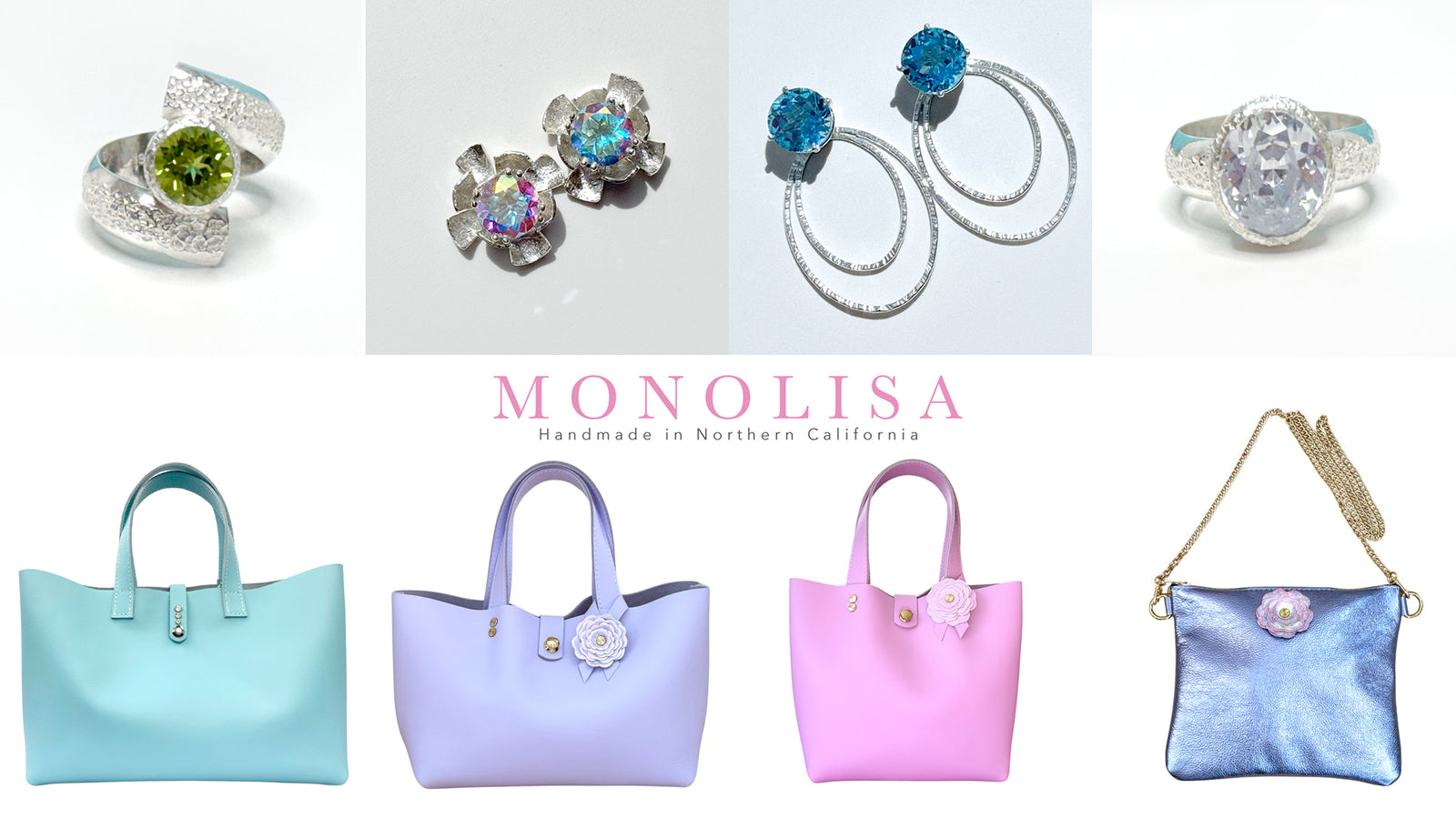 MONOLISA Collection of Leather Handbags, Sculpted Jewelry - Rings, earring jacket set earrings| Handmade by Artist Lisa Ramos | Made in California