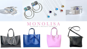 MONOLISA Handmade Handbags and Sculpted Jewelry Collection of Aquamarine  ring, Topaz Gemstone Earring Jackets, Gemstone Pendant Necklaces, Tanzanite Argentium Silver Ring, Black Italian Leather Tote Bag with Crystals, Embossed Blue Croc Pink Tote Bag with leather flower, Italian Leather Crossbody Bag with crystals | Handmade  By California Artist Lisa Ramos 