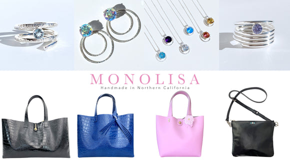 MONOLISA Handmade Handbags and Sculpted Jewelry Collection of Aquamarine  ring, Topaz Gemstone Earring Jackets, Gemstone Pendant Necklaces, Tanzanite Argentium Silver Ring, Black Italian Leather Tote Bag with Crystals, Embossed Blue Croc Pink Tote Bag with leather flower, Italian Leather Crossbody Bag with crystals | Handmade  By California Artist Lisa Ramos 