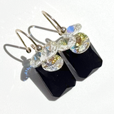 Short Drop Emerald Cut Crystal Custer Earrings - Black