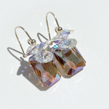 Short Drop Emerald Cut Crystal Custer Earrings - Golden Topaz
