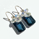 Short Drop Emerald Cut Crystal Custer Earrings - Montana Sapphire