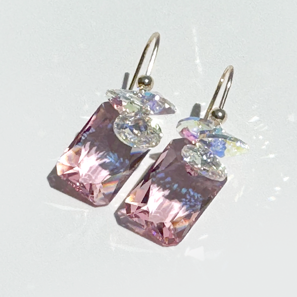Short Drop Emerald Cut Crystal Custer Earrings - 16 Color Options