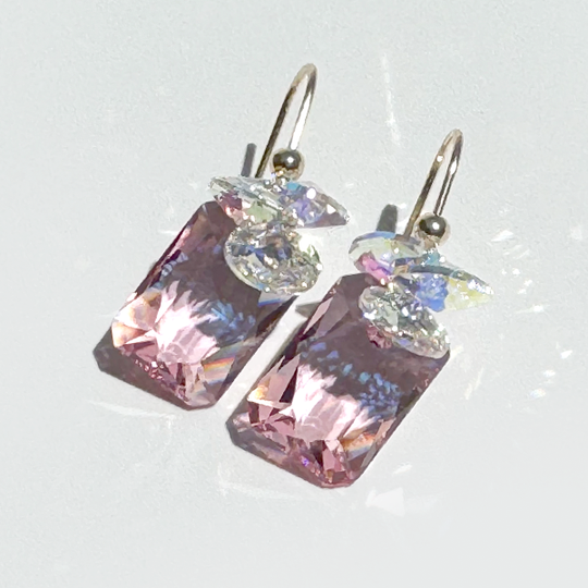 Short Drop Emerald Cut Crystal Custer Earrings - 16 Color Options